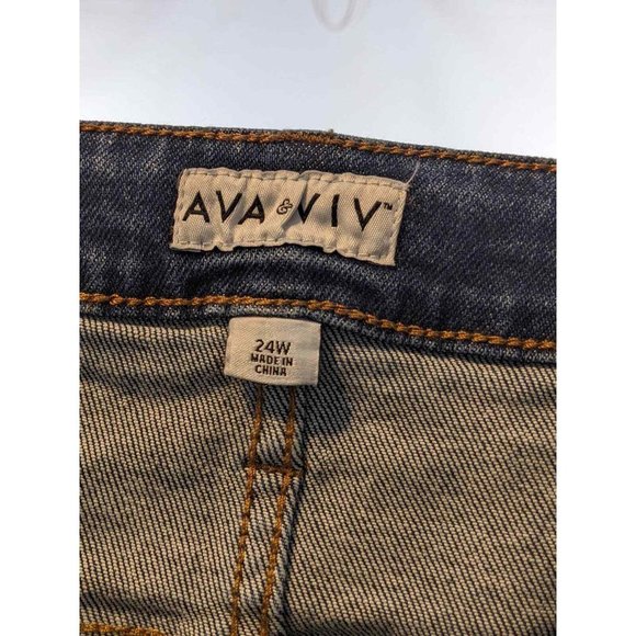 Womens Plus Roll Cuff Bermuda Jean Shorts Ava & Viv Dark Wash 24W High Rise Long - Picture 6 of 9